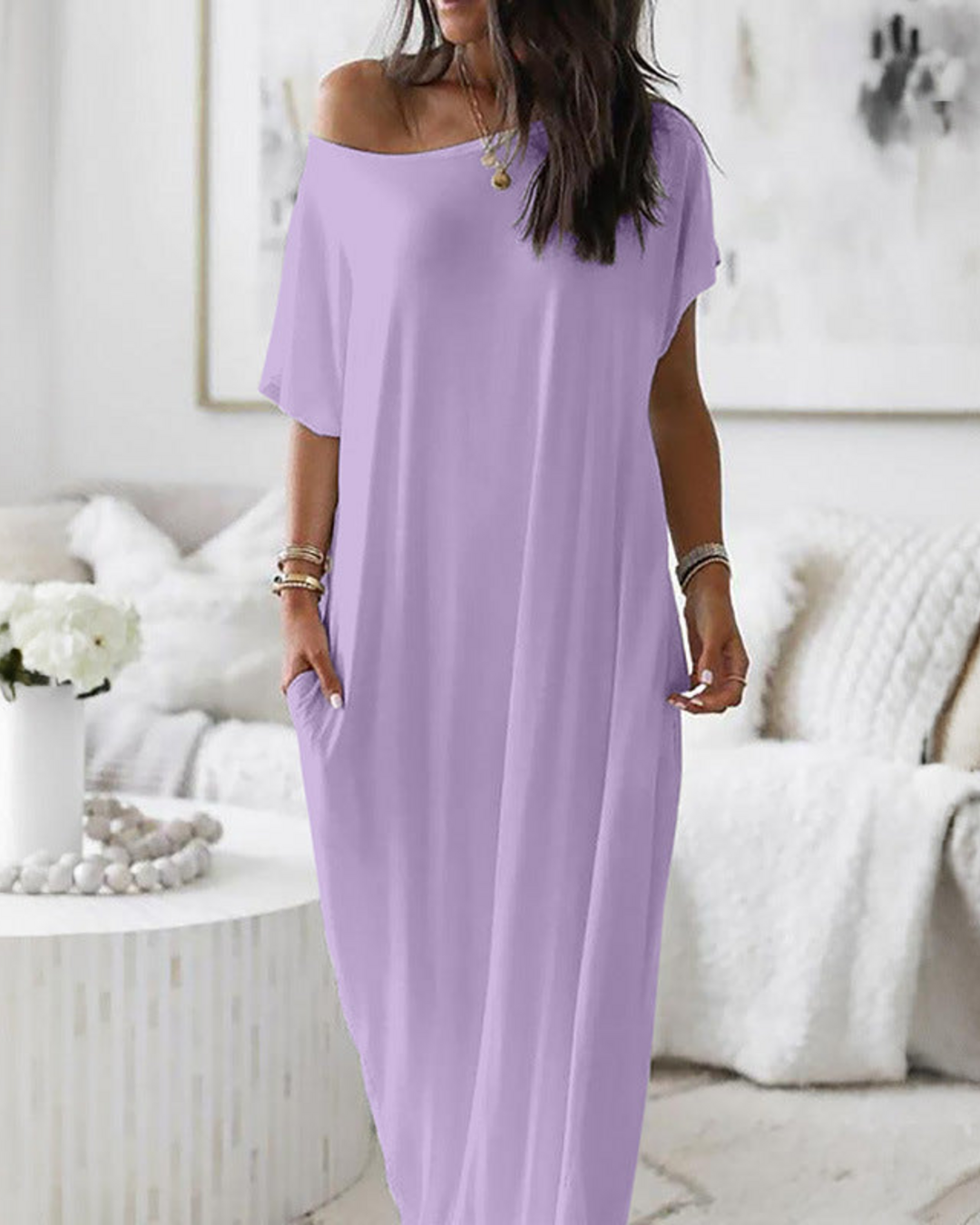 Vestido off-shoulder lila