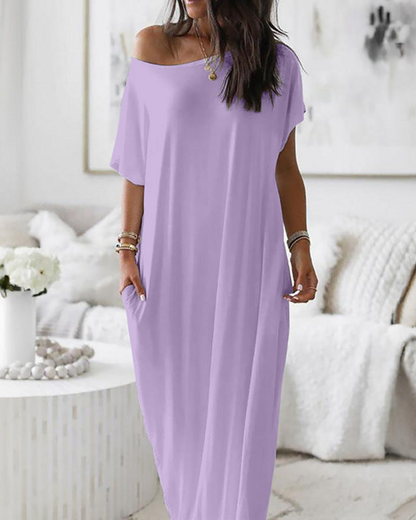 Vestido off-shoulder lila