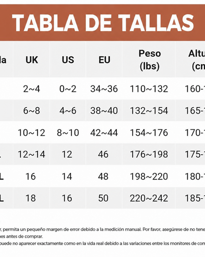 Tabla de talles capris