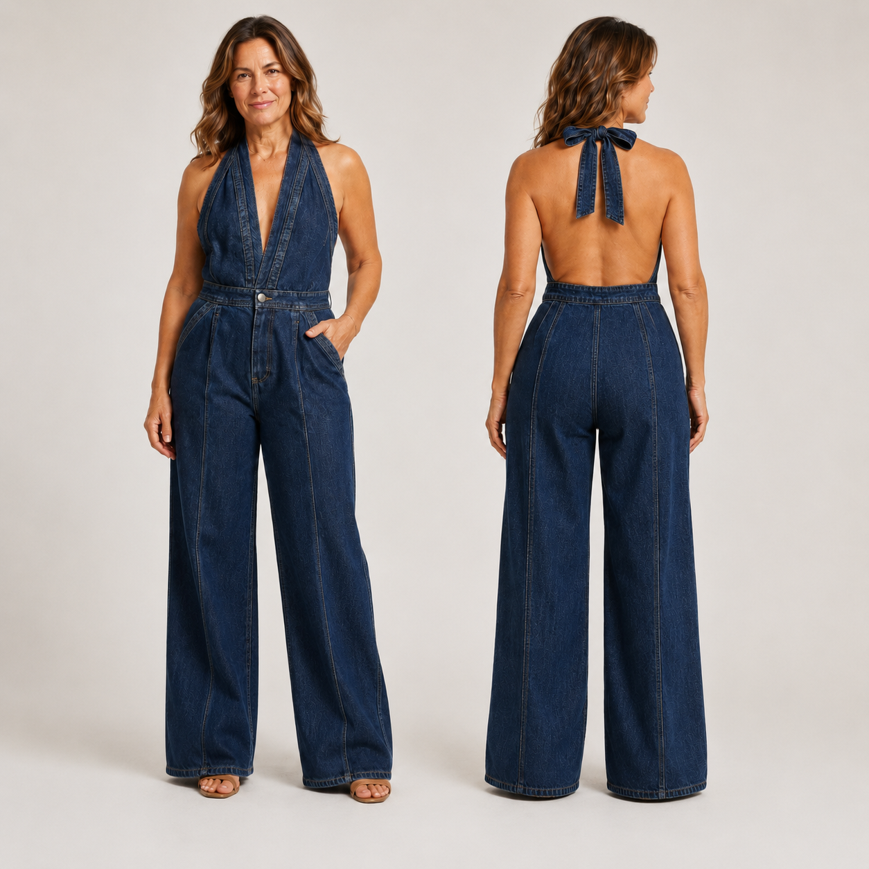Mono Denim SERENITY — Pierna Ancha Sin Mangas Cuello en V