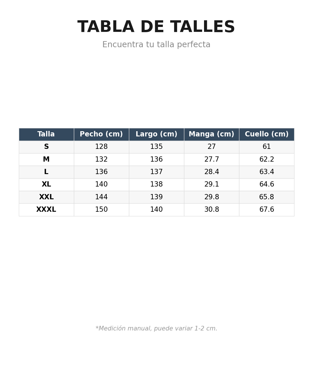 Tabla de talles off-shoulder