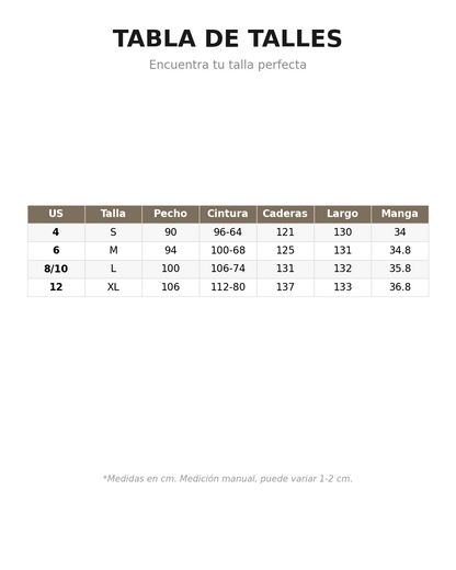 Tabla de talles vestido
