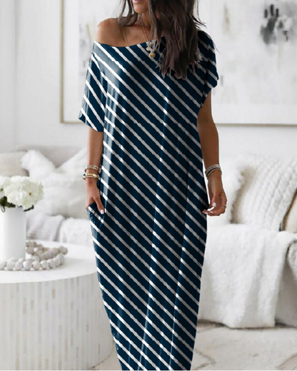 Vestido off-shoulder rayas