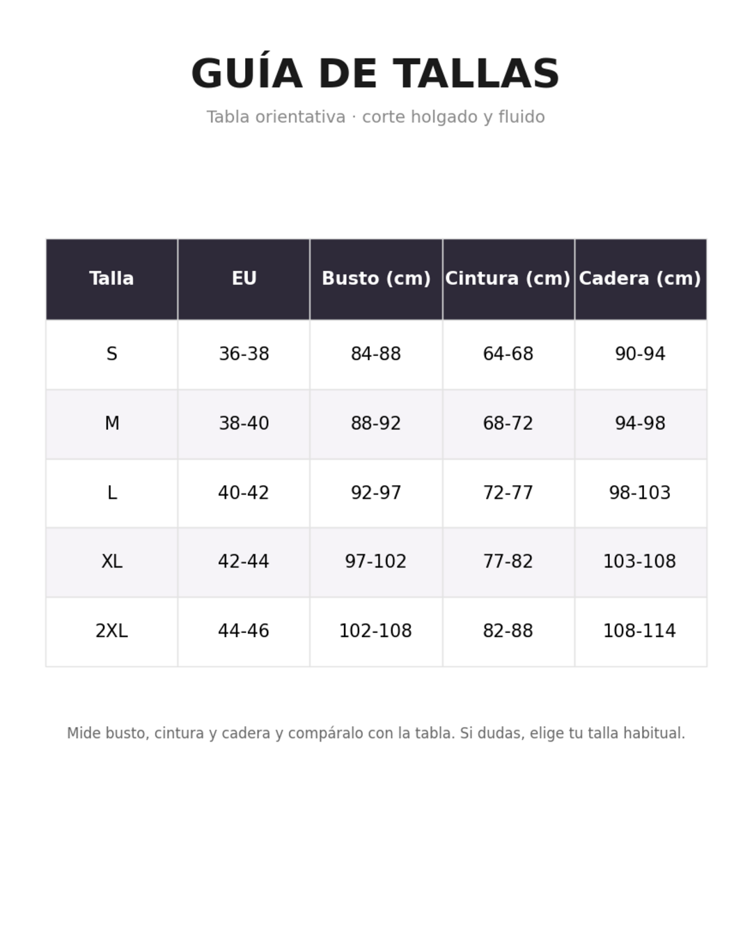 Guía de tallas