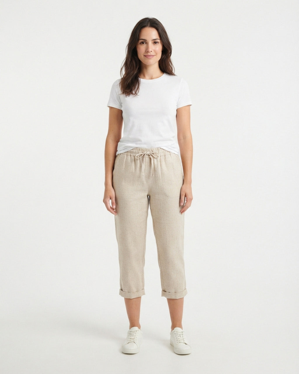 Capris de lino natural de frente