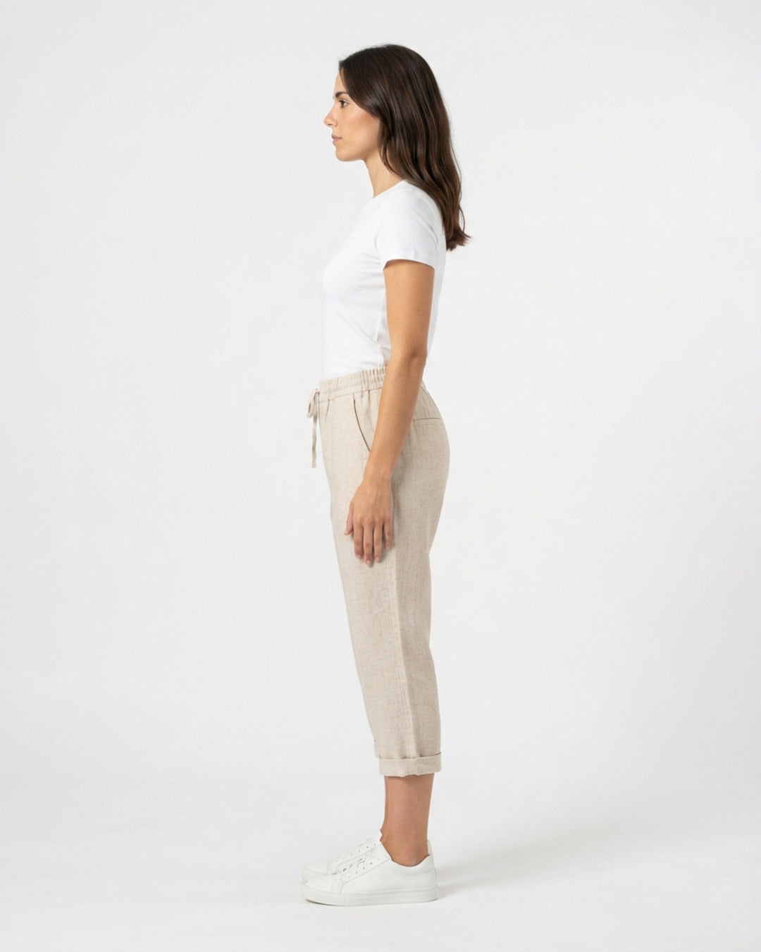 Capris de lino natural de costado