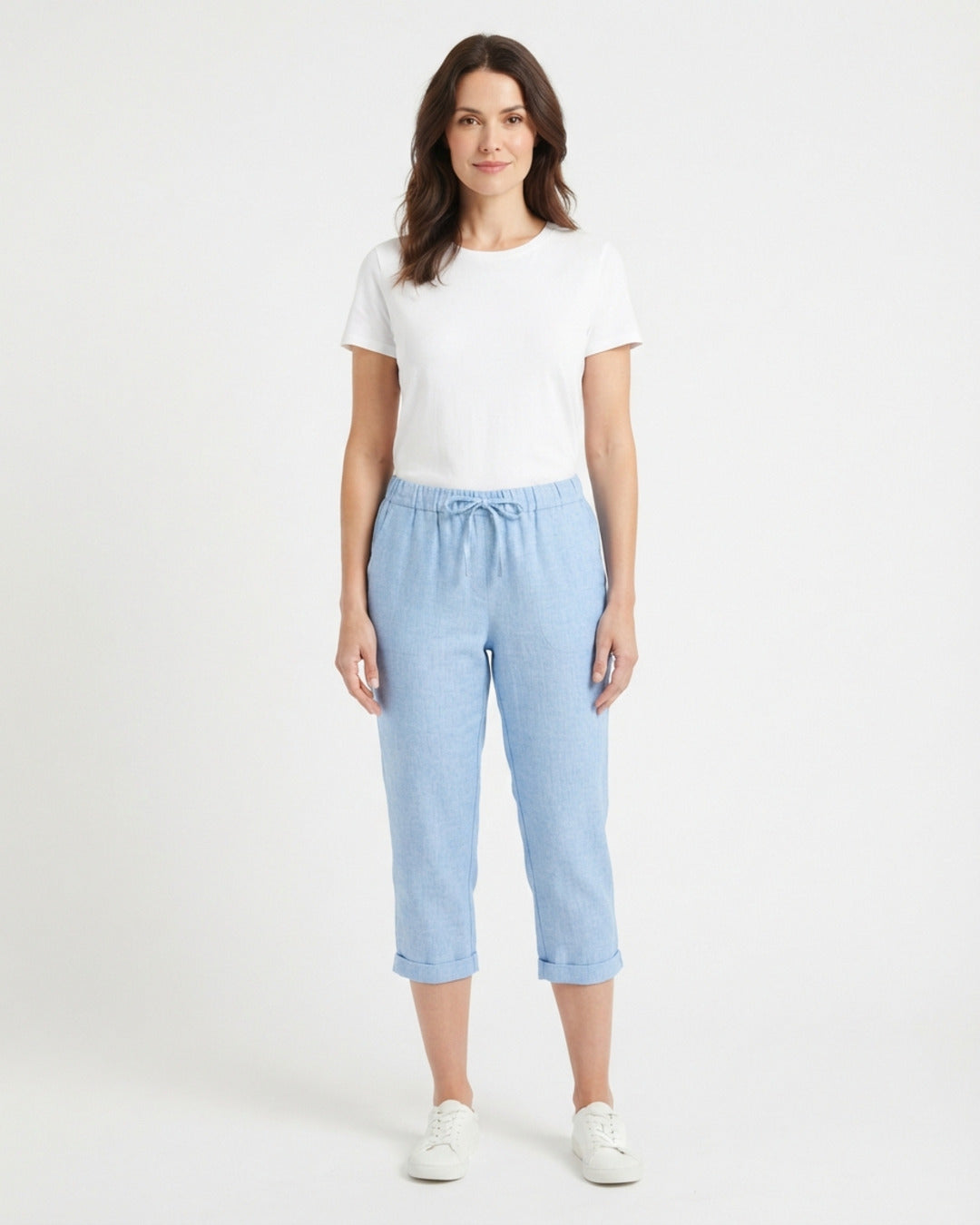 Capris de lino azul cielo
