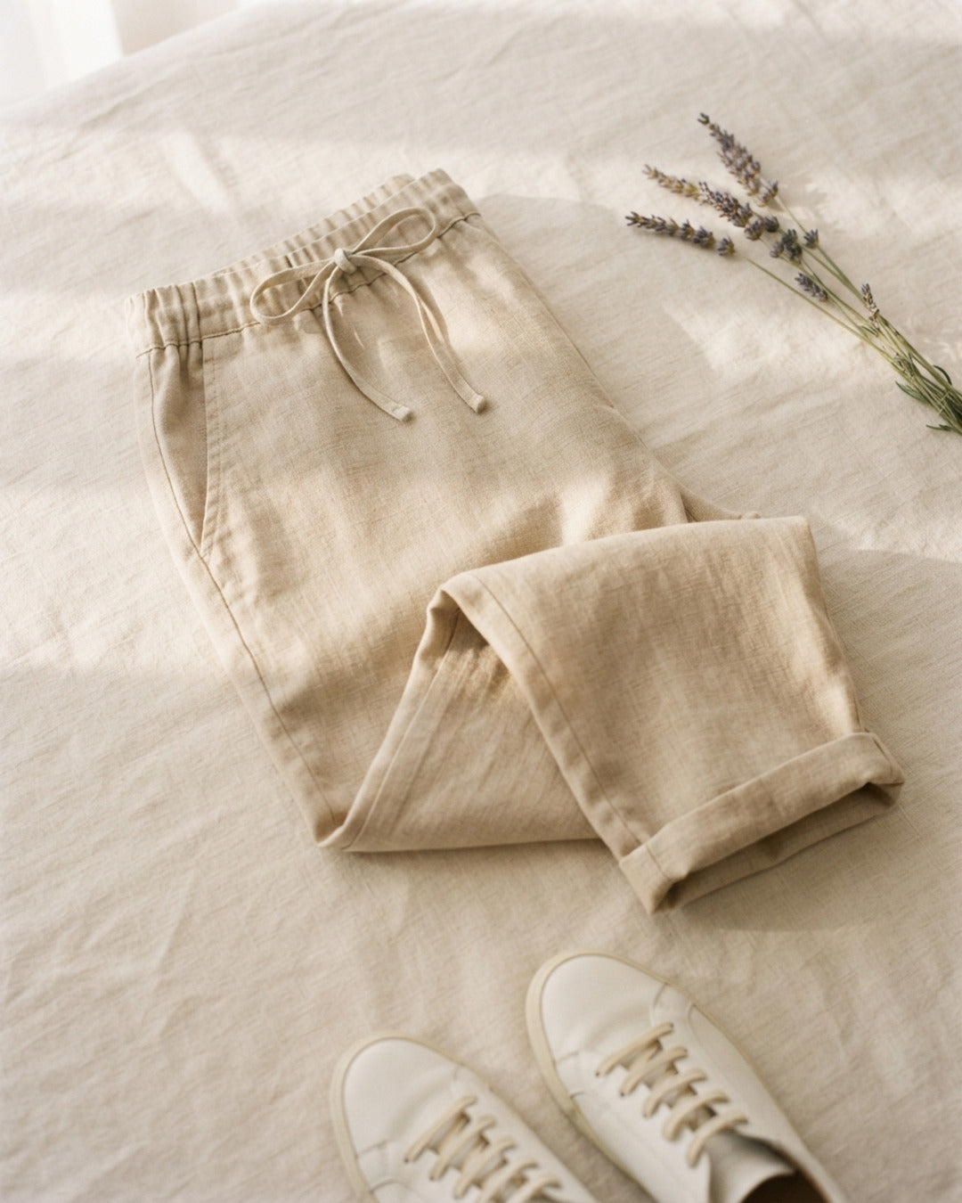 Capris de lino premium flat lay