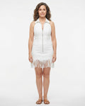 Vestido vaquero de flecos blanco de frente