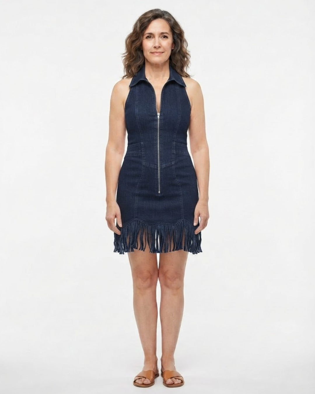 Vestido vaquero de flecos azul oscuro