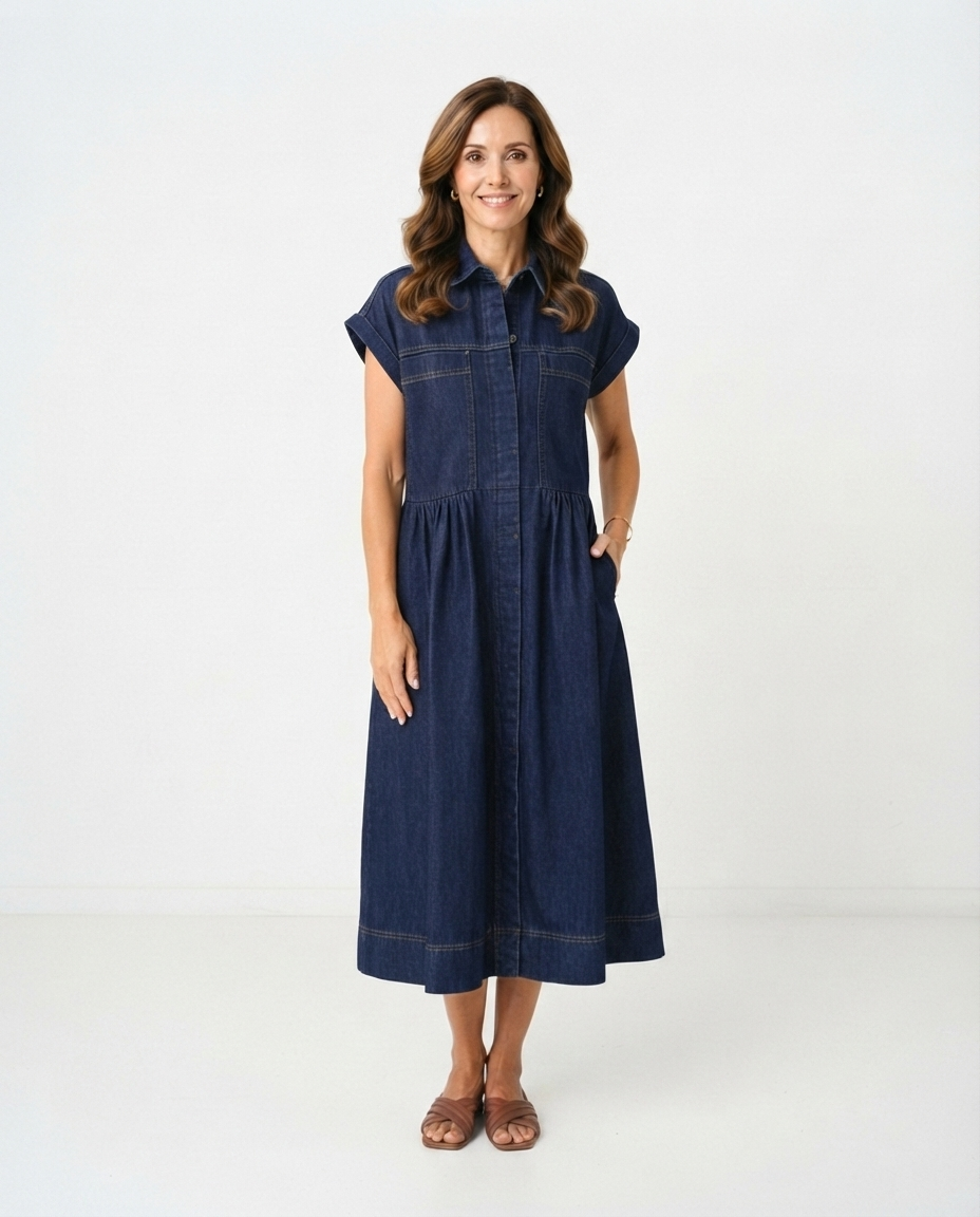 Vestido Harper índigo de frente