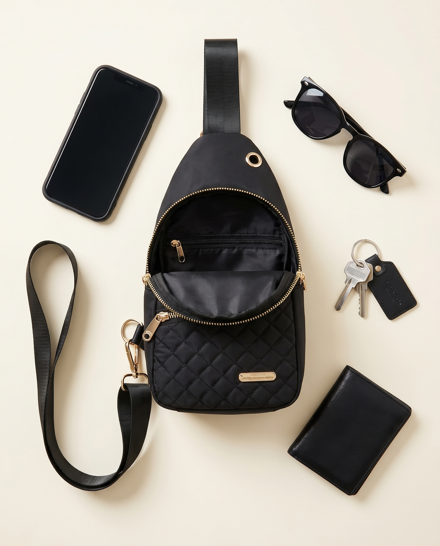 Bolso sling flat lay