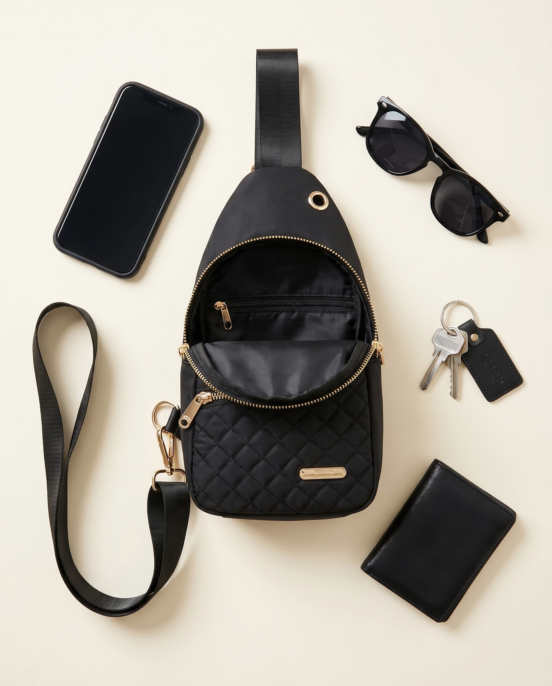 Bolso sling flat lay