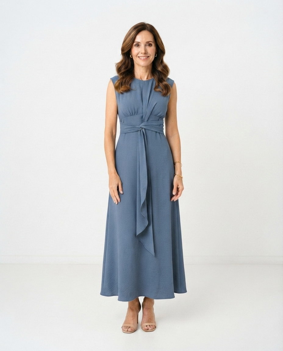 Vestido Reese azul acero de frente