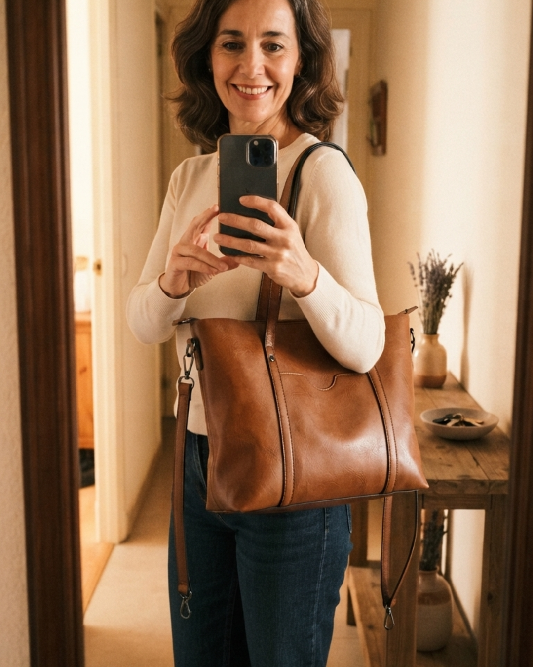 Bolso tote puesto al hombro